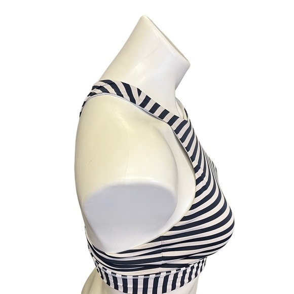 ATHLETA Sports Bra Navy White Stripes Racerback XS Longline High Neck - Picture 3 of 10